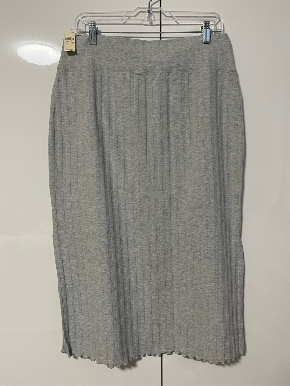 NWT AERIE OFFLINE Cotton Ribbed Knit Midi Skirt - Light Gray, Size L